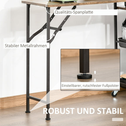 Kitchen trolley with folding table, 2 trays, wheels