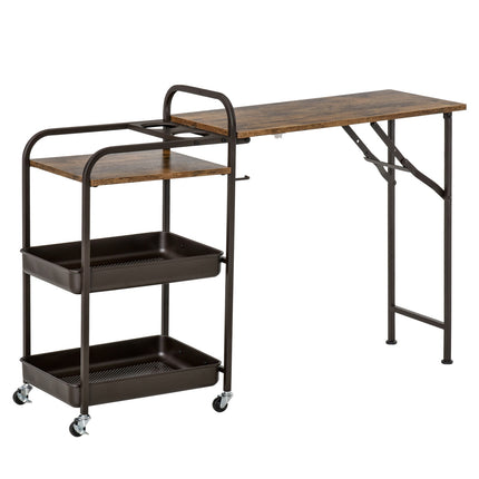 Kitchen trolley with folding table, 2 trays, wheels