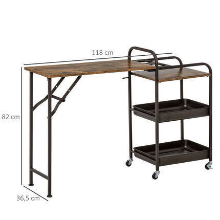 Kitchen trolley with folding table, 2 trays, wheels