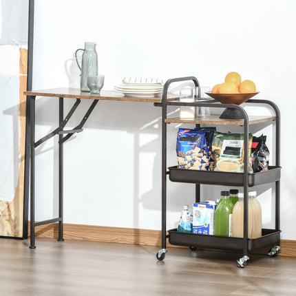 Kitchen trolley with folding table, 2 trays, wheels