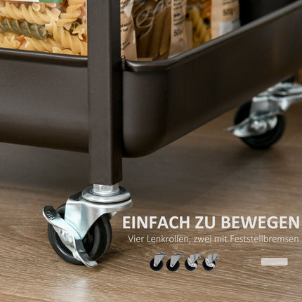 Kitchen trolley with folding table, 2 trays, wheels