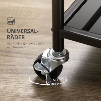 Schwarzer Rollender Küchenwagen - 2 Ablagen, Metall