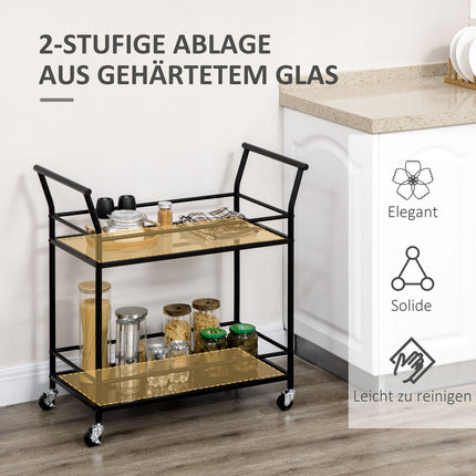 Schwarzer Rollender Küchenwagen - 2 Ablagen, Metall
