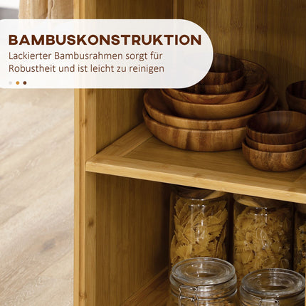 Desserte de cuisine avec tiroir, armoire, étagères ouvertes, porte-serviettes et plan de travail, bambou naturel