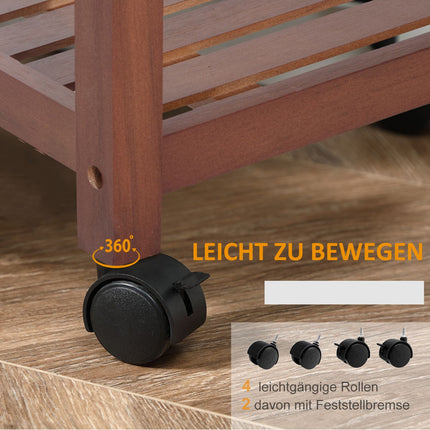 Küchenwagen aus Holz mit Ablage, Korb und Weinregal