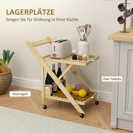 Bambus Küchenwagen mit Weinregal und Arbeitsplatte