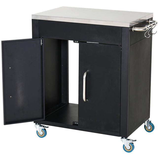 Küchenwagen mit Rollen und Schrank, Schwarz, 86x50x86.5 cm