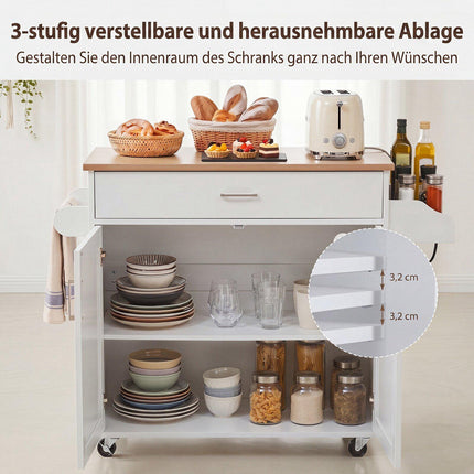 Kitchen Trolley with Drawer, Spice Rack, Towel Holder