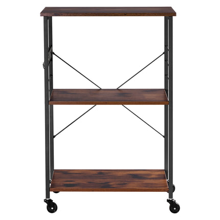 Kitchen Utility Cart, 3-Tier Rolling Microwave Stand, 8 Hooks