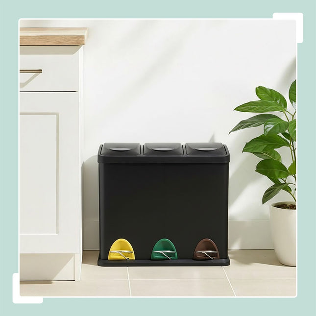 Kitchen Waste Bin, 3 Compartments, 3 x 8L