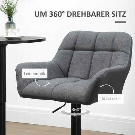 Adjustable gray barstools Set of 2, 360° rotatable, linen look
