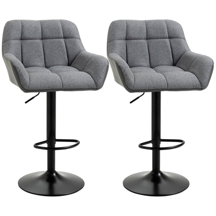 Adjustable gray barstools Set of 2, 360° rotatable, linen look