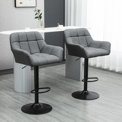 Adjustable gray barstools Set of 2, 360° rotatable, linen look