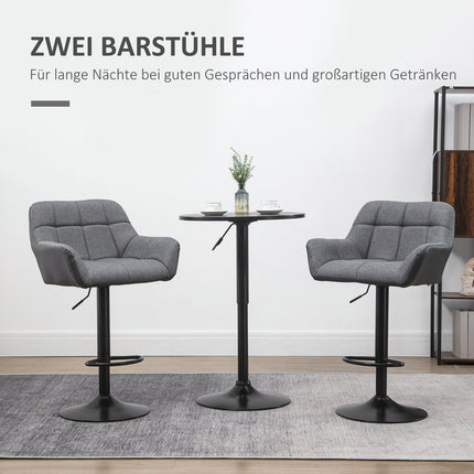 Adjustable gray barstools Set of 2, 360° rotatable, linen look