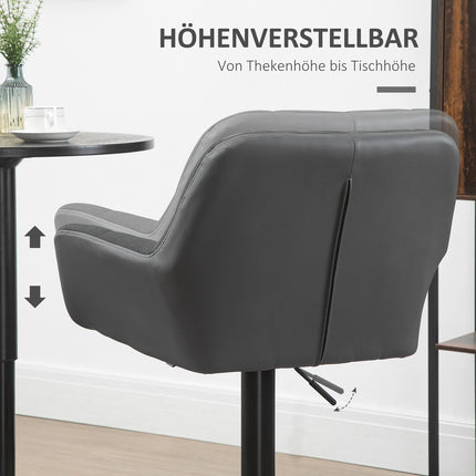 Adjustable gray barstools Set of 2, 360° rotatable, linen look