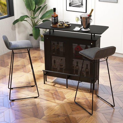 Table de bar de cuisine avec 2 casiers à vin et 6 porte-verres et pieds réglables 120 x 50 x 106,5 cm noir