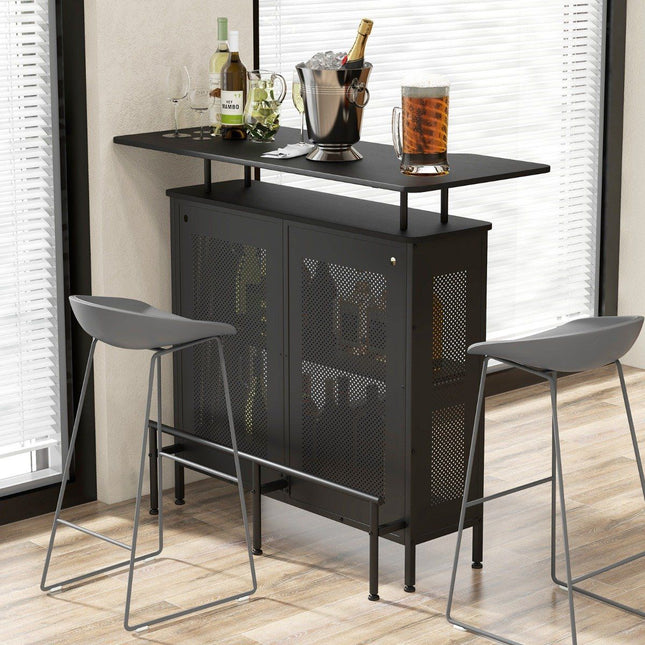 Küchenbartisch mit 2 Weinregalen &amp; 6 Glashaltern &amp; verstellbaren Füßen 120 x 50 x 106,5 cm schwarz