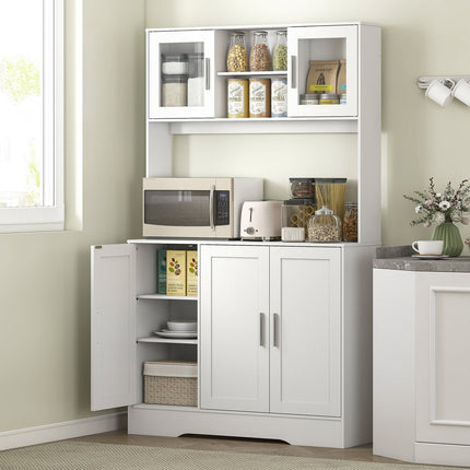 Küchenschrank, skandinavisches Design, 4 Schränke, verstellbare Einlegeböden, Glastüren, offener Raum, Spanplatte, MDF, weiß