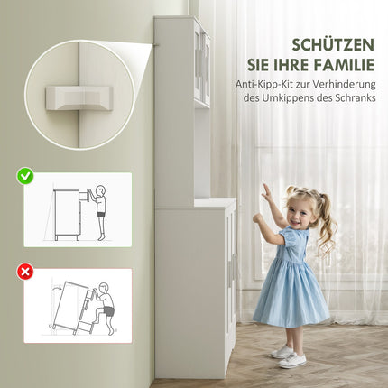 Küchenschrank, skandinavisches Design, 4 Schränke, verstellbare Einlegeböden, Glastüren, offener Raum, Spanplatte, MDF, weiß