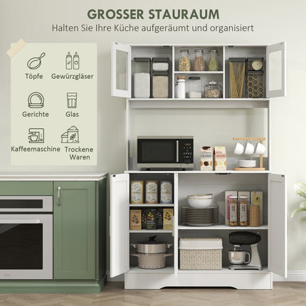 Küchenschrank, skandinavisches Design, 4 Schränke, verstellbare Einlegeböden, Glastüren, offener Raum, Spanplatte, MDF, weiß