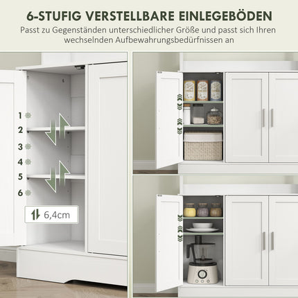 Küchenschrank, skandinavisches Design, 4 Schränke, verstellbare Einlegeböden, Glastüren, offener Raum, Spanplatte, MDF, weiß
