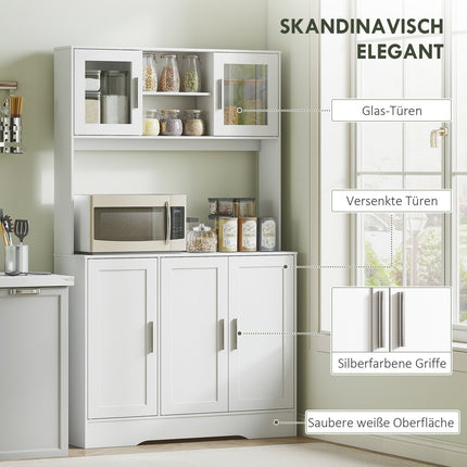 Küchenschrank, skandinavisches Design, 4 Schränke, verstellbare Einlegeböden, Glastüren, offener Raum, Spanplatte, MDF, weiß