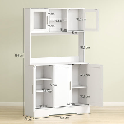 Küchenschrank, skandinavisches Design, 4 Schränke, verstellbare Einlegeböden, Glastüren, offener Raum, Spanplatte, MDF, weiß
