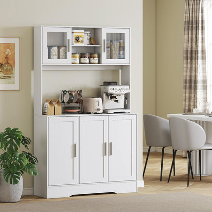Küchenschrank, skandinavisches Design, 4 Schränke, verstellbare Einlegeböden, Glastüren, offener Raum, Spanplatte, MDF, weiß