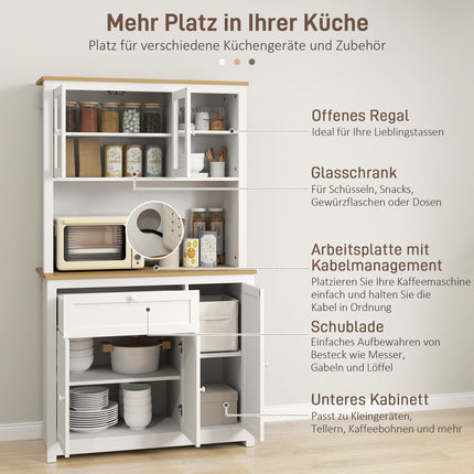 Weißer Küchenbuffetschrank - multifunktionale Aufbewahrung, 100x40x180 cm