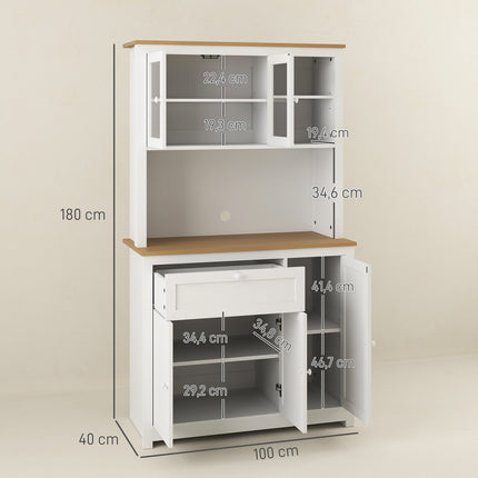 Weißer Küchenbuffetschrank - multifunktionale Aufbewahrung, 100x40x180 cm