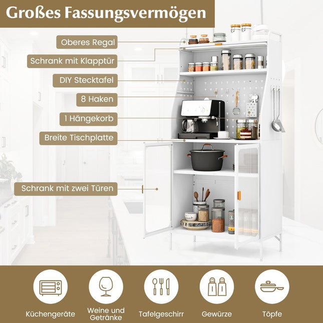 Küchenschrank Küchenbuffet mit Lochwand &amp; verstellbarem Regal 76 x 36 x 161 cm weiß