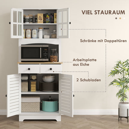 Tall white kitchen buffet cabinet, adjustable shelves, 170 cm