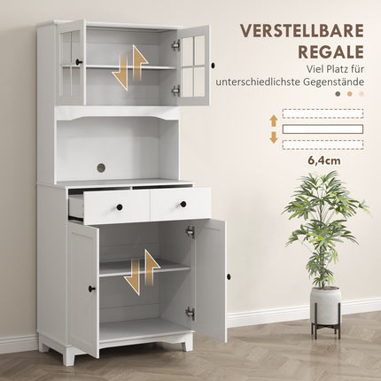 Tall white kitchen buffet cabinet, adjustable shelves, 170 cm