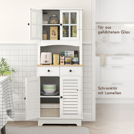 Tall white kitchen buffet cabinet, adjustable shelves, 170 cm