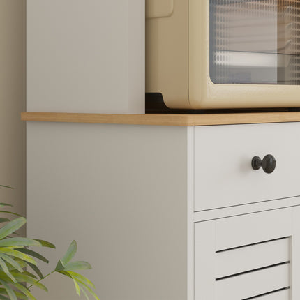 Tall white kitchen buffet cabinet, adjustable shelves, 170 cm