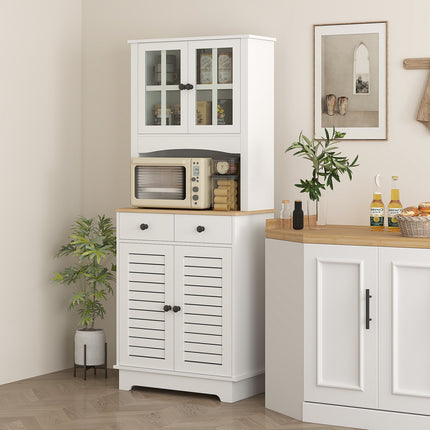Tall white kitchen buffet cabinet, adjustable shelves, 170 cm