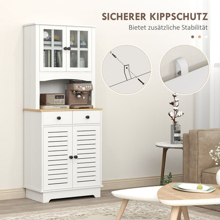 Tall white kitchen buffet cabinet, adjustable shelves, 170 cm