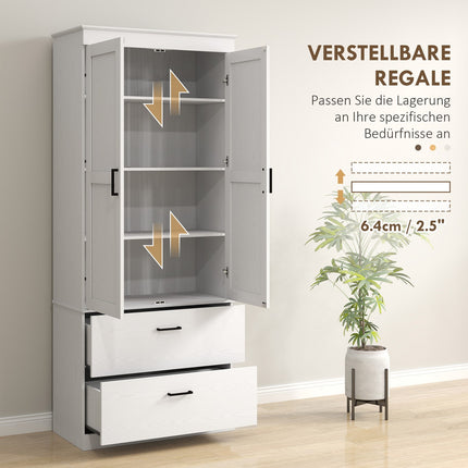 Hoher Küchenbuffetschrank, verstellbare Einlegeböden, Cremeweiß