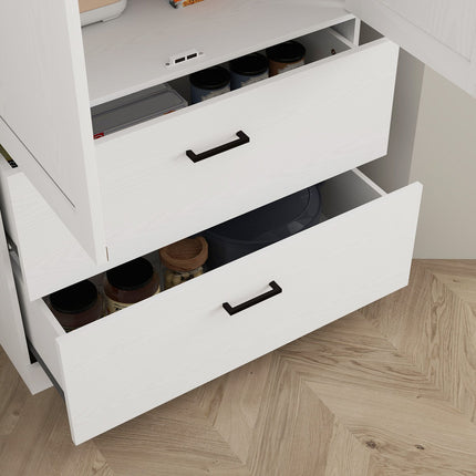 Hoher Küchenbuffetschrank, verstellbare Einlegeböden, Cremeweiß