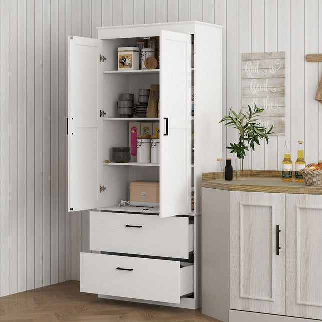 Hoher Küchenbuffetschrank, verstellbare Einlegeböden, Cremeweiß