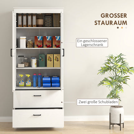 Hoher Küchenbuffetschrank, verstellbare Einlegeböden, Cremeweiß
