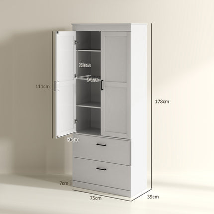 Hoher Küchenbuffetschrank, verstellbare Einlegeböden, Cremeweiß