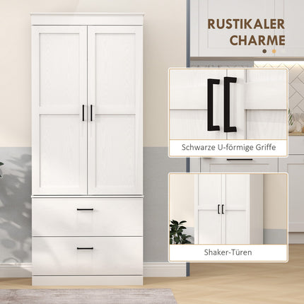 Hoher Küchenbuffetschrank, verstellbare Einlegeböden, Cremeweiß