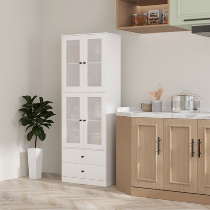 Meuble de cuisine, meuble haut avec tiroir, étagères réglables, buffet de cuisine avec 2 compartiments pour salon, salle à manger, 59 x 30 x 170 cm, blanc Aosom