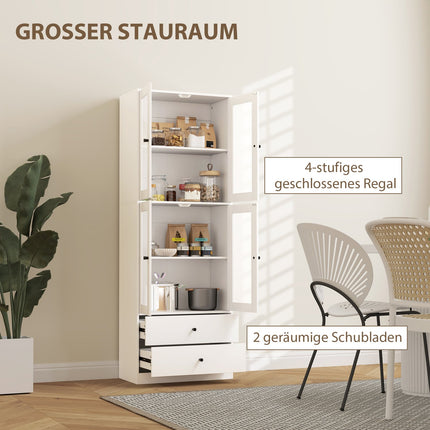 Meuble de cuisine, meuble haut avec tiroir, étagères réglables, buffet de cuisine avec 2 compartiments pour salon, salle à manger, 59 x 30 x 170 cm, blanc Aosom
