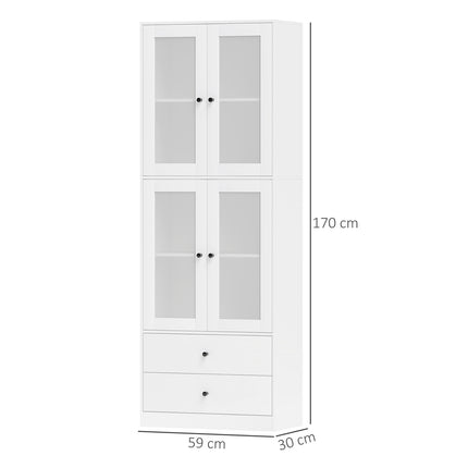Meuble de cuisine, meuble haut avec tiroir, étagères réglables, buffet de cuisine avec 2 compartiments pour salon, salle à manger, 59 x 30 x 170 cm, blanc Aosom