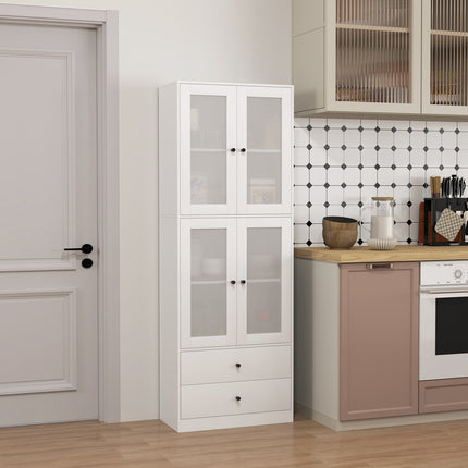 Meuble de cuisine, meuble haut avec tiroir, étagères réglables, buffet de cuisine avec 2 compartiments pour salon, salle à manger, 59 x 30 x 170 cm, blanc Aosom
