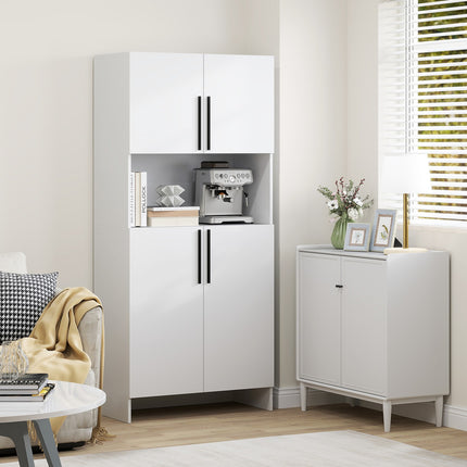 Weißer Küchenhochschrank, Türen mit Soft-Close-Funktion, Mikrowellenfach