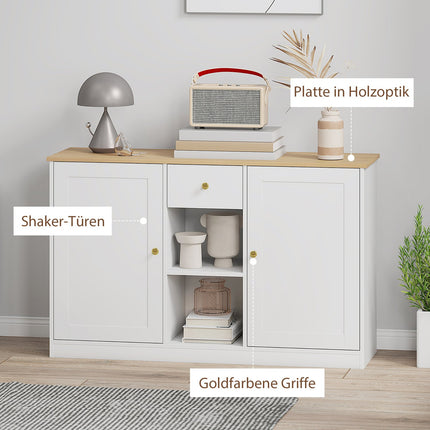 Weißes Sideboard mit Schublade und Ablagen, 120cm