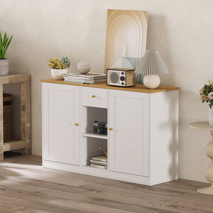Weißes Sideboard mit Schublade und Ablagen, 120cm